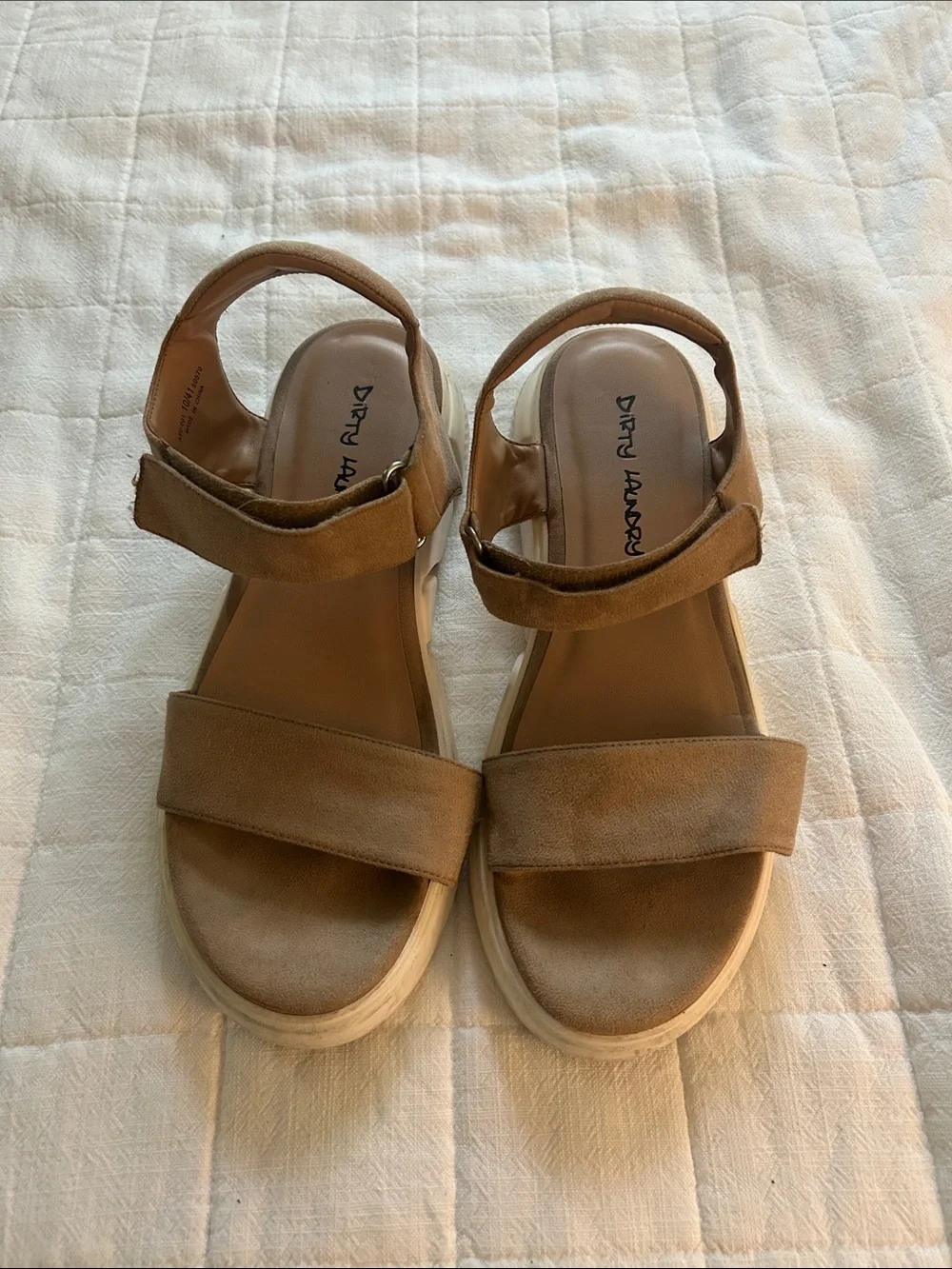Dirty Laundry Tan Suede Platform Sandals with White Sole